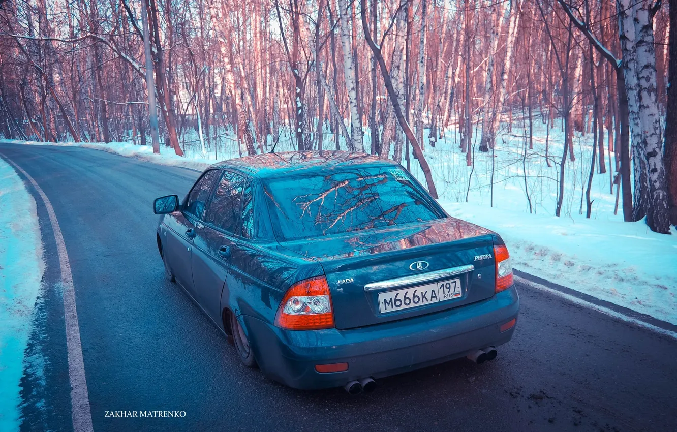 Photo wallpaper winter, road, machine, auto, Moscow, Lada, auto, exhaust