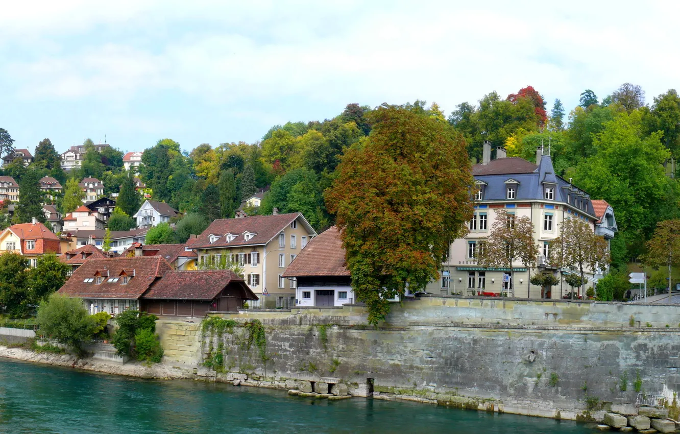 Photo wallpaper city, river, Town