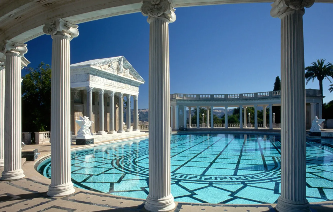 Photo wallpaper CA, columns, USA, architecture, Hearst Castle, San Simeon, the pool of Neptune