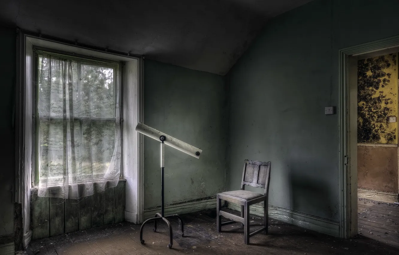 Photo wallpaper room, chair, telescope