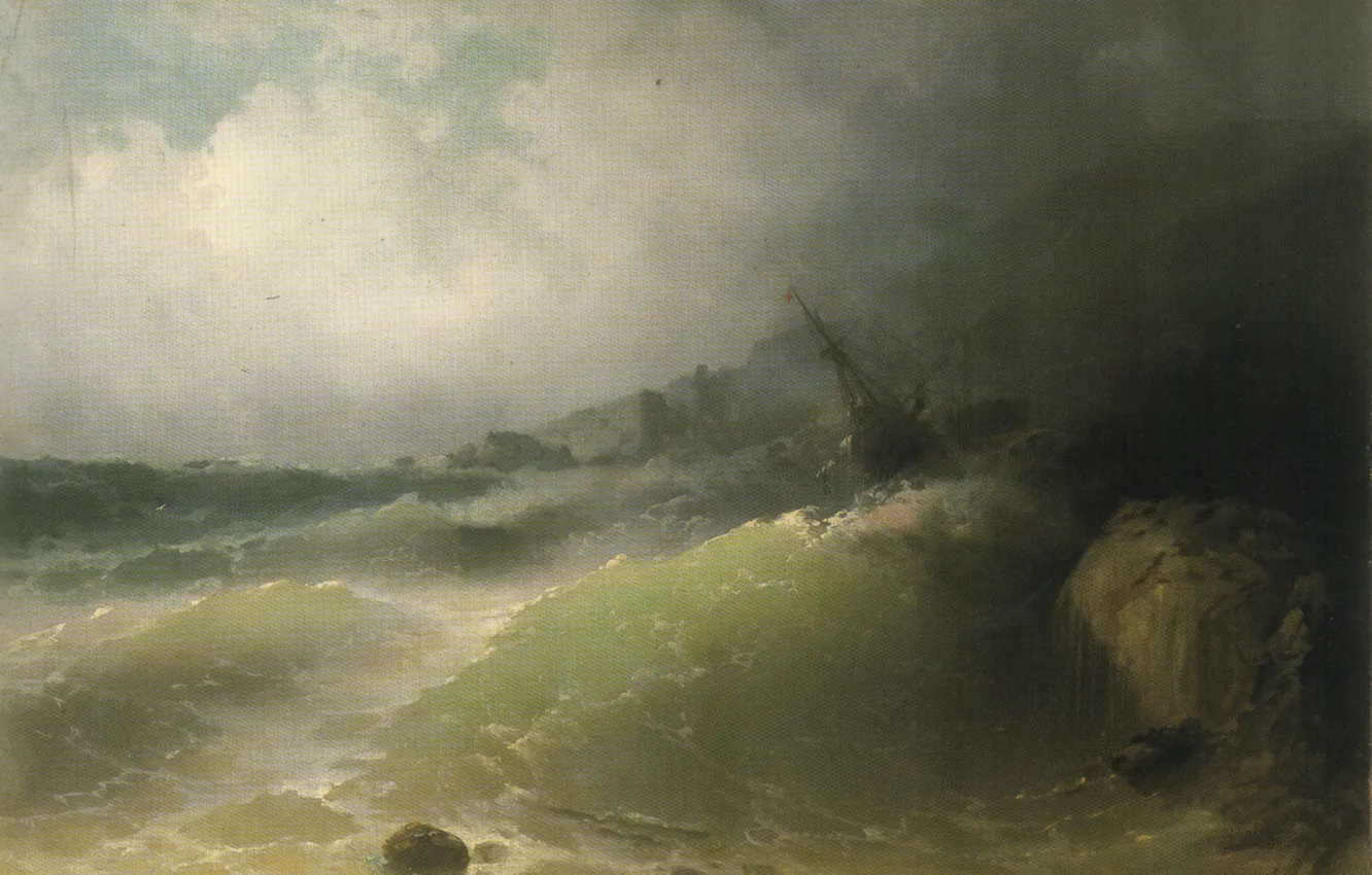 Photo wallpaper picture, seascape, Shipwreck, Ivan Aivazovsky