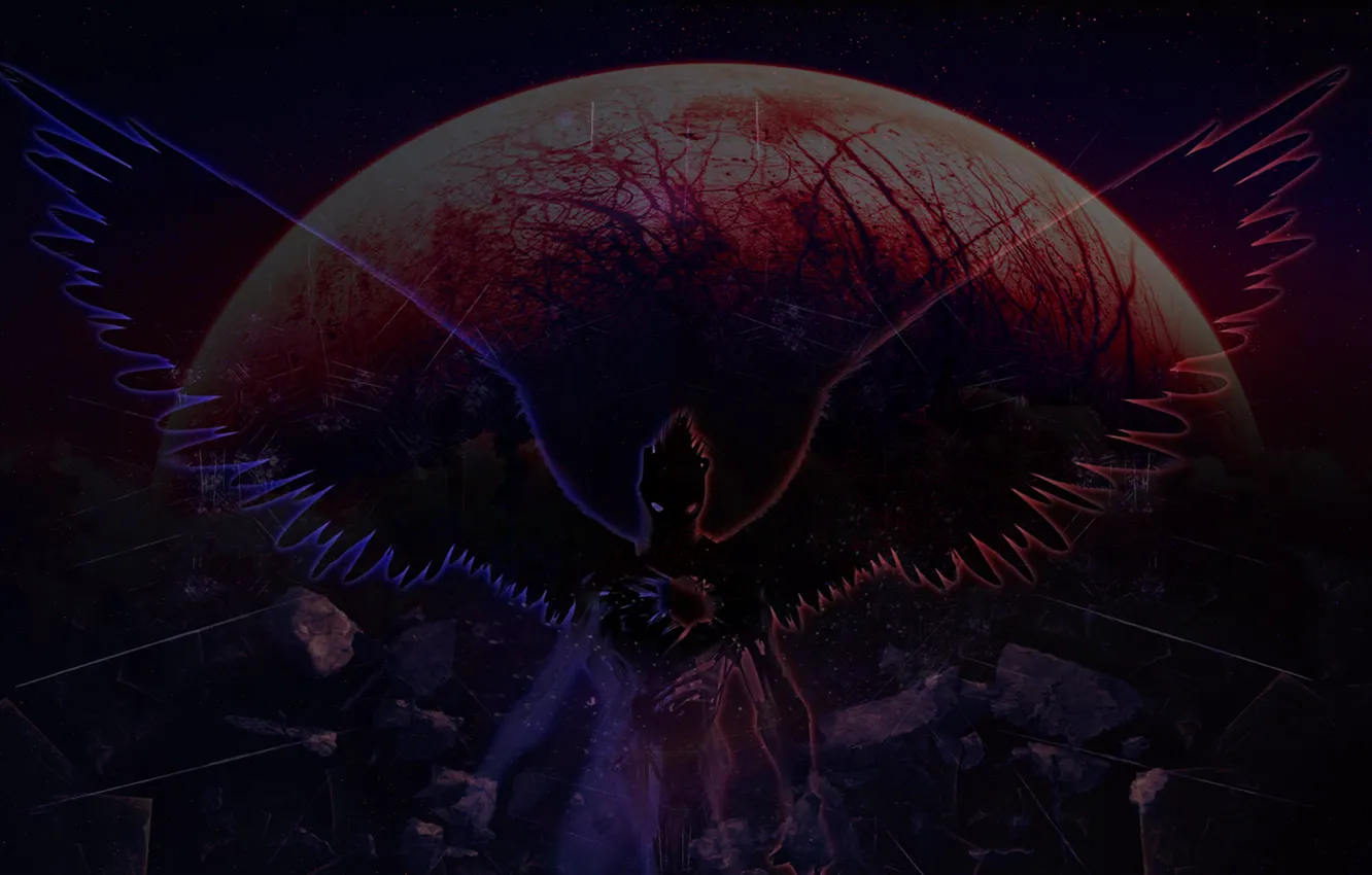Photo wallpaper space, abstraction, planet, angel, the demon, effect