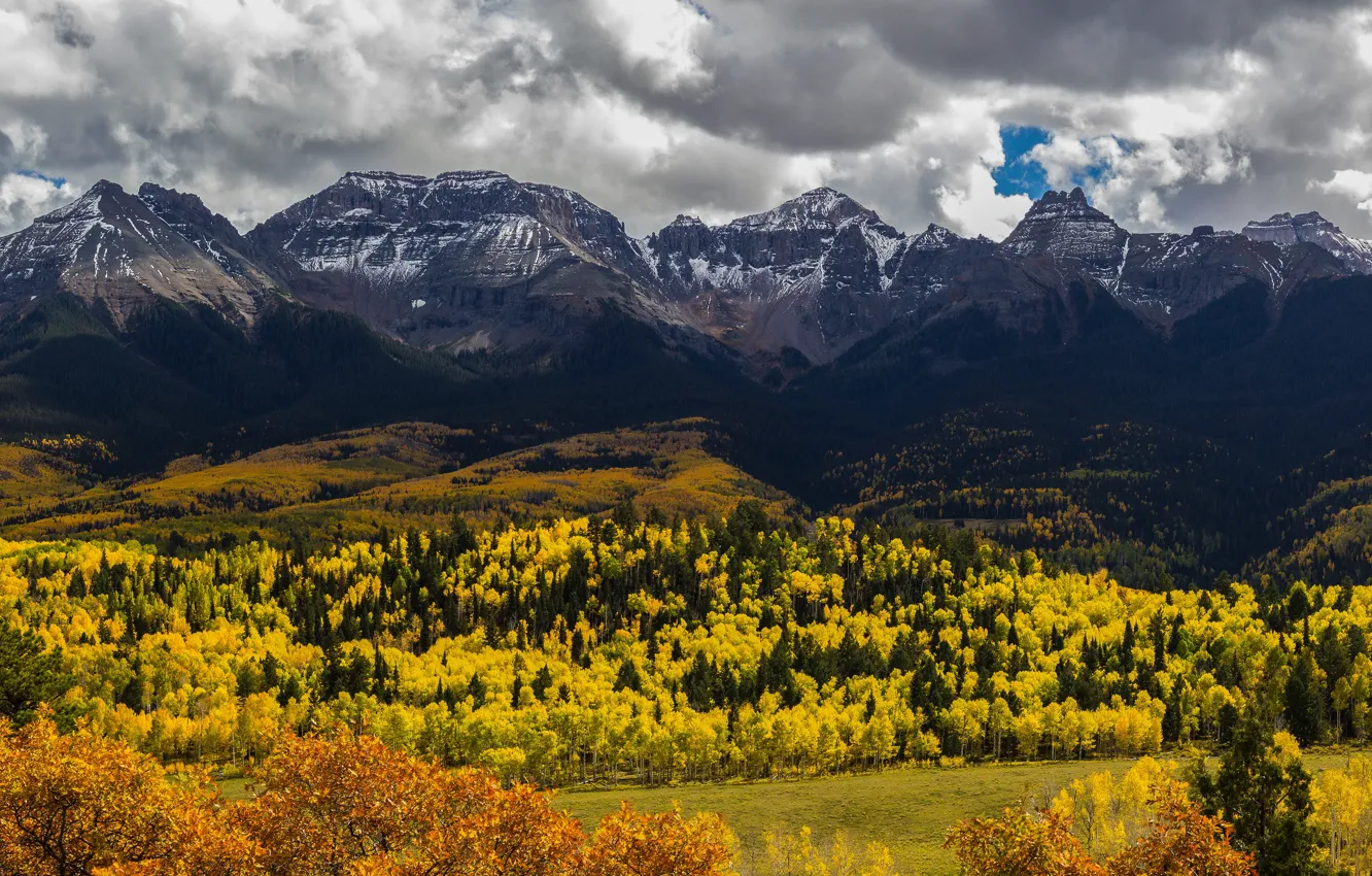 Photo wallpaper autumn, forest, mountains
