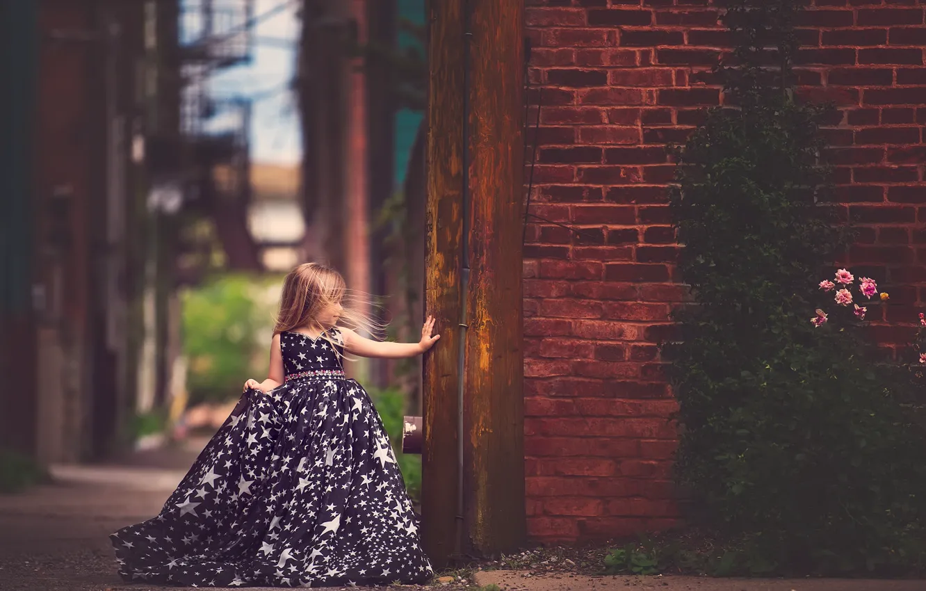 Photo wallpaper wall, brick, dress, girl, Meg Bitton