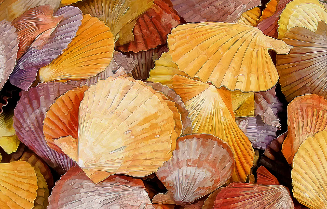 Photo wallpaper sea, rendering, shore, figure, vector, sink, shell