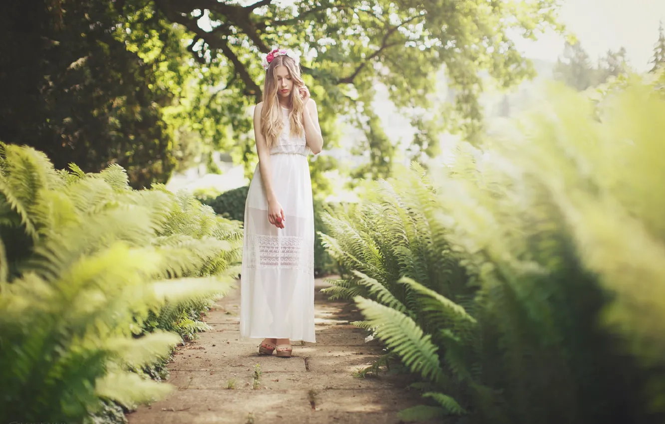 Photo wallpaper summer, girl, the sun, nature, pose, model, dress, blonde
