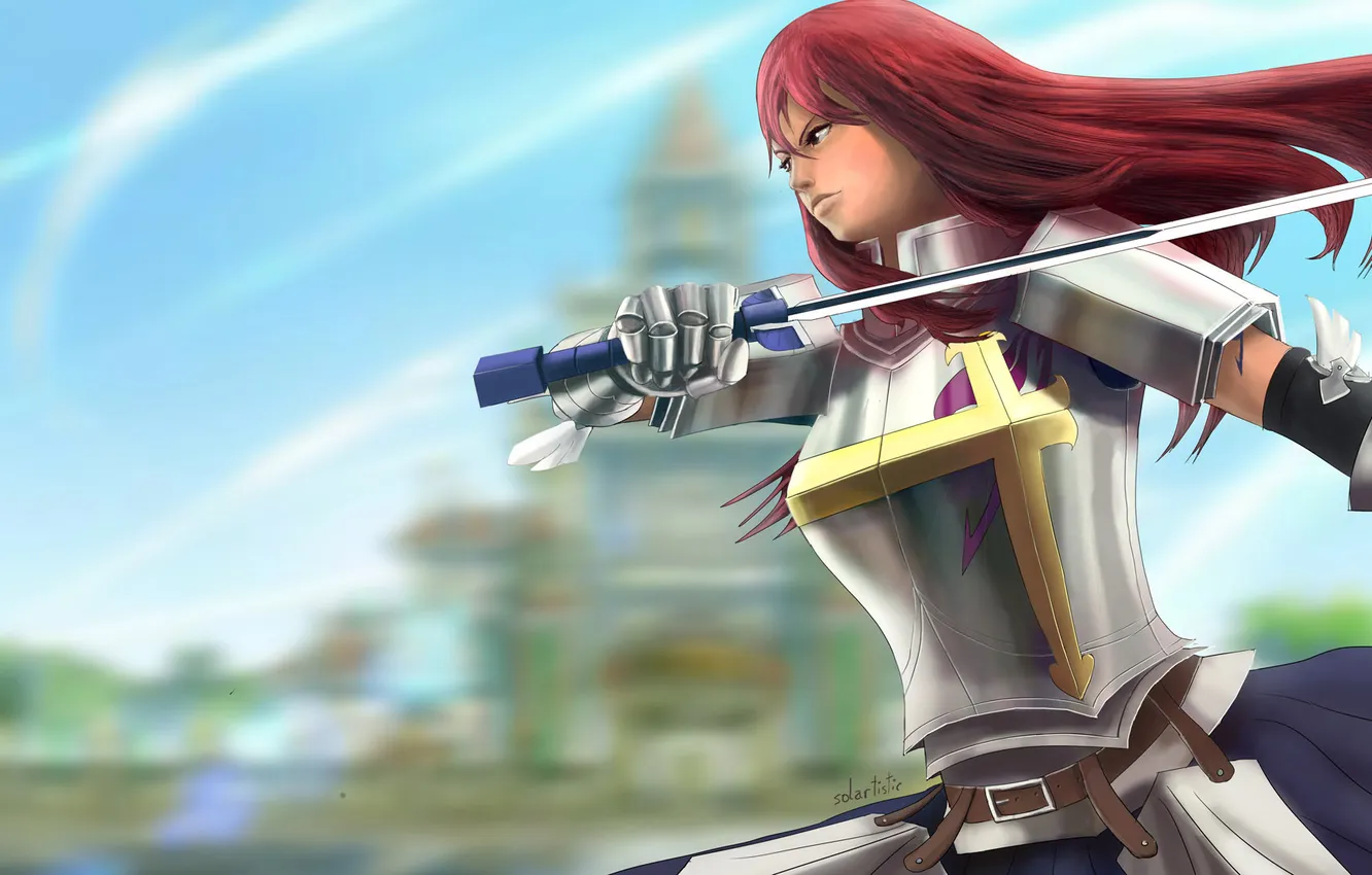 Photo wallpaper girl, metal, sword, armor, fan art, fairy tail, Erza