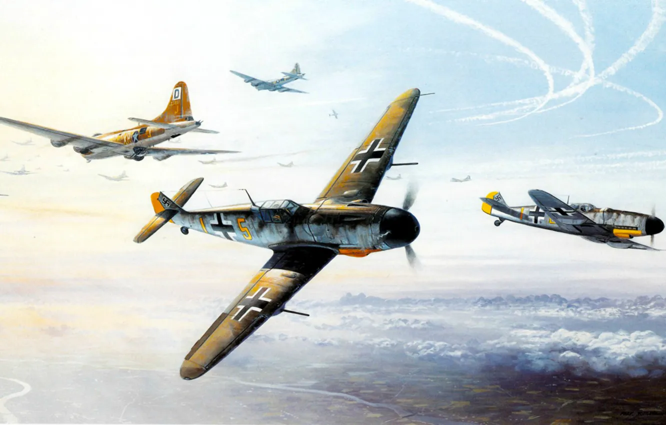 Photo wallpaper ART, painting, aviation, WW2, WAR, bf 190