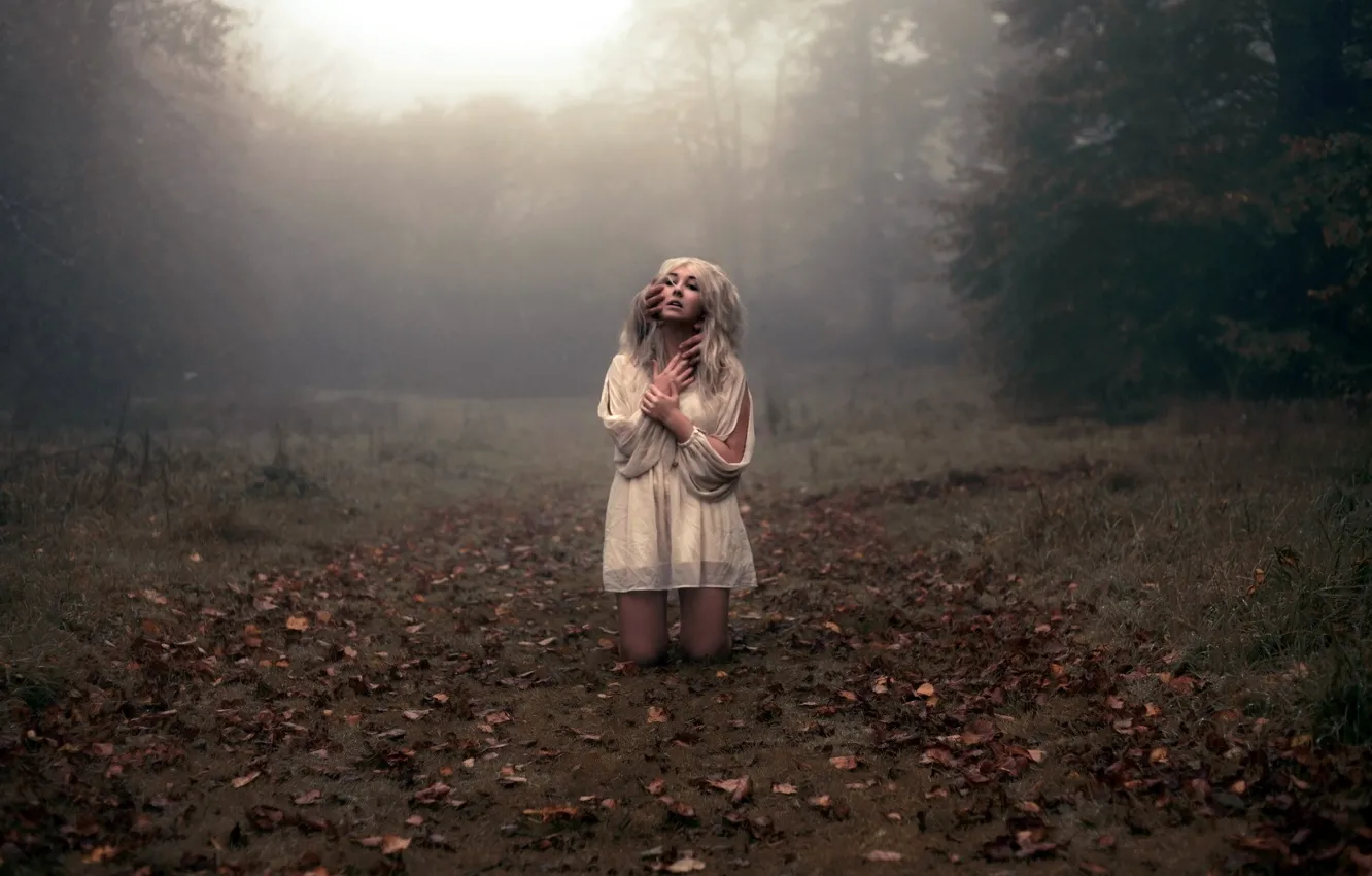 Photo wallpaper girl, fog, the situation, hands