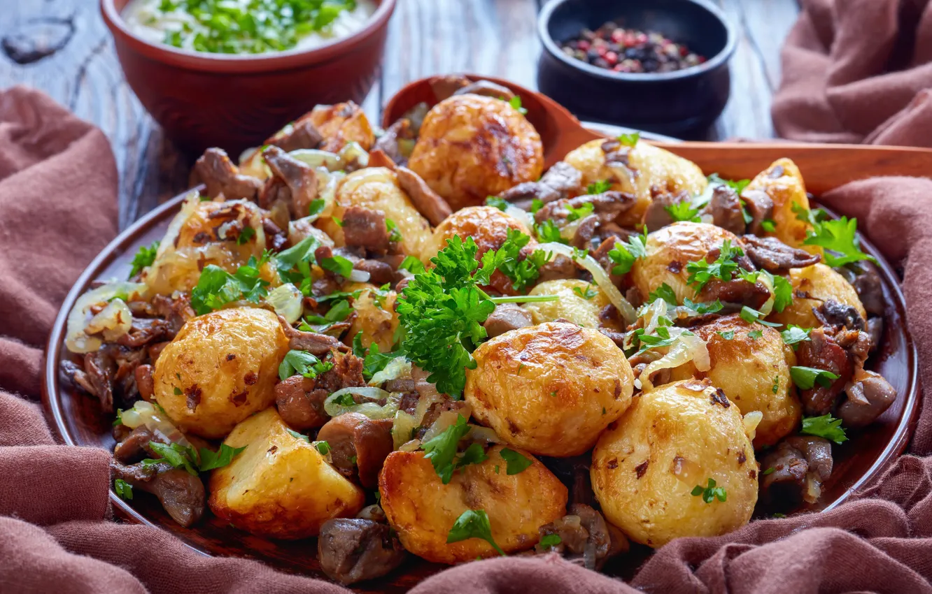 Photo wallpaper greens, meat, potatoes
