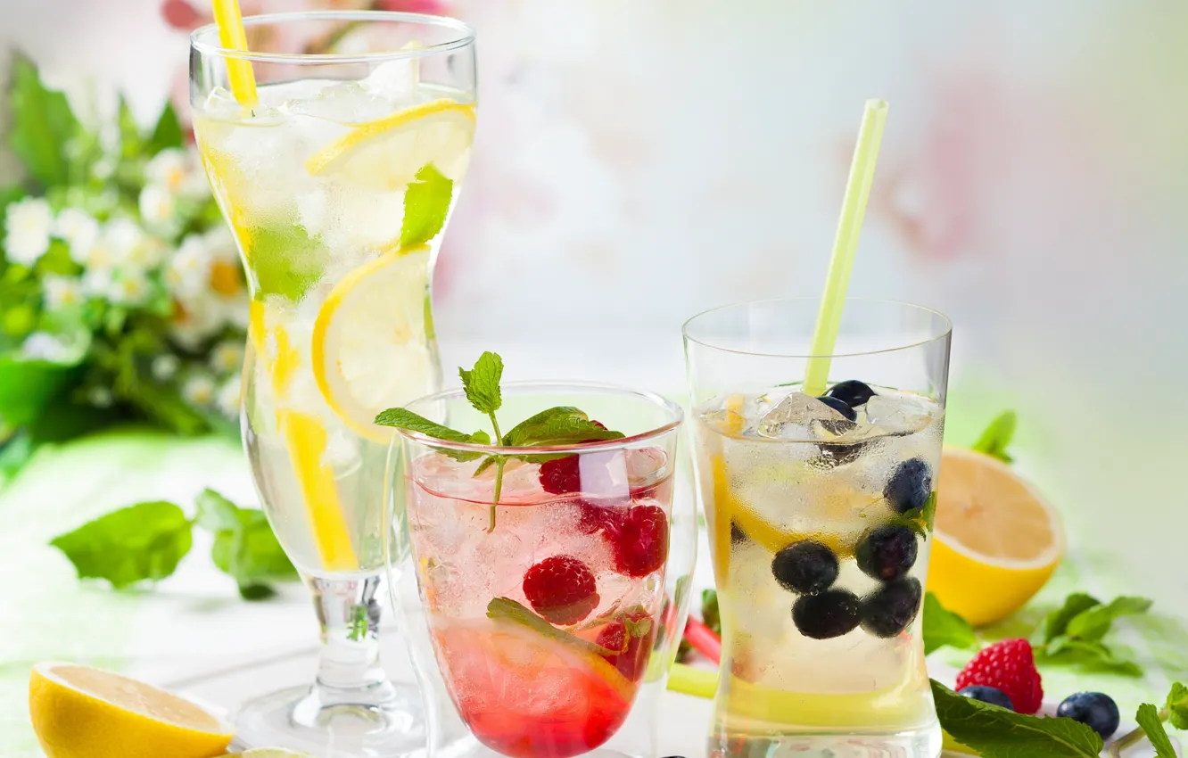 Photo wallpaper berries, cocktail, glasses, drink, citrus