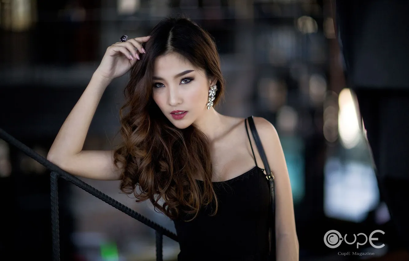 Photo wallpaper look, pose, model, portrait, hands, makeup, dress, brunette