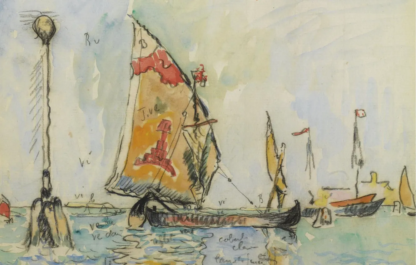 Photo wallpaper boat, figure, watercolor, sail, 1904, Paul Signac, Paul Signac, Venice. Chioggia