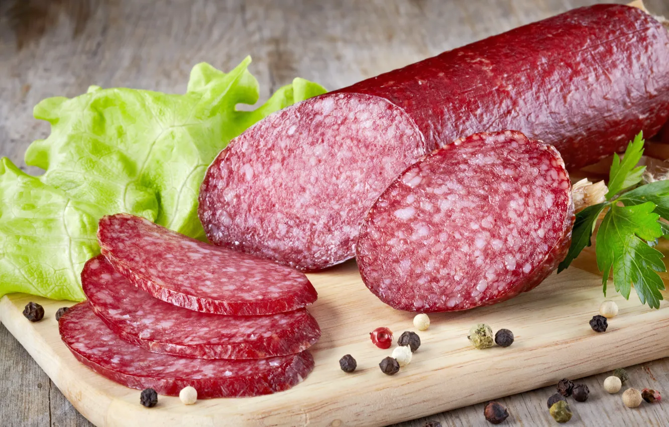 Photo wallpaper greens, sausage, spices, spices, sausage