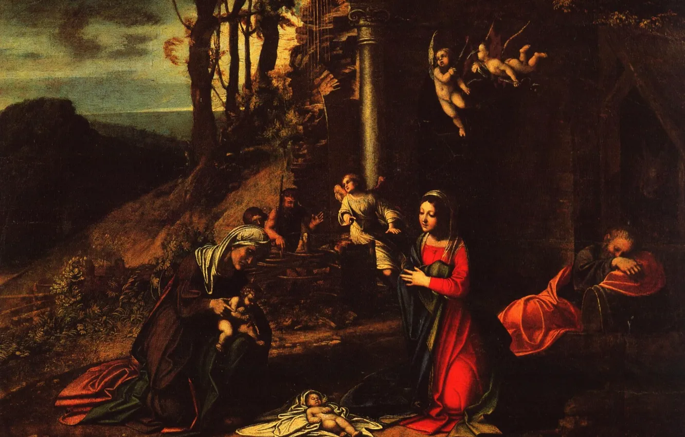 Photo wallpaper Antonio Allegri Correggio, and the sleeping Joseph, The Birth Of Christ, with STS Elizabeth and …