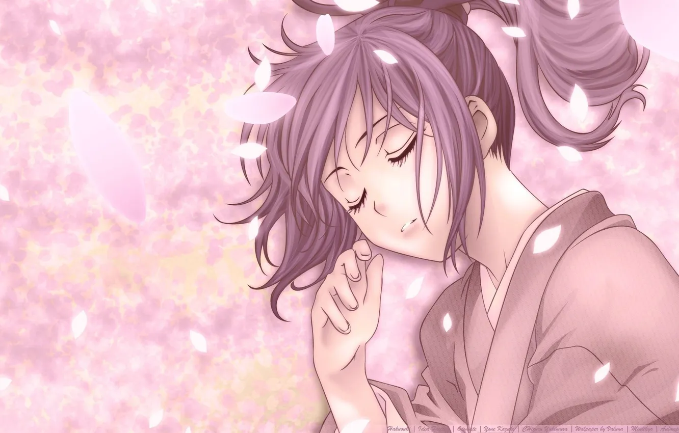Photo wallpaper girl, anime, petals, sleeping