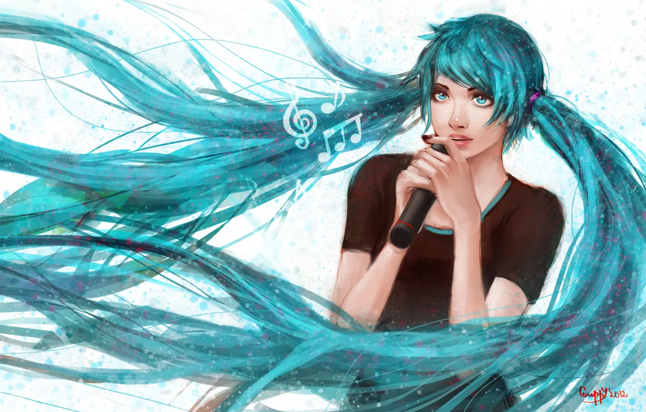 Photo wallpaper girl, microphone, vocaloid, hatsune miku, Vocaloid, art, song