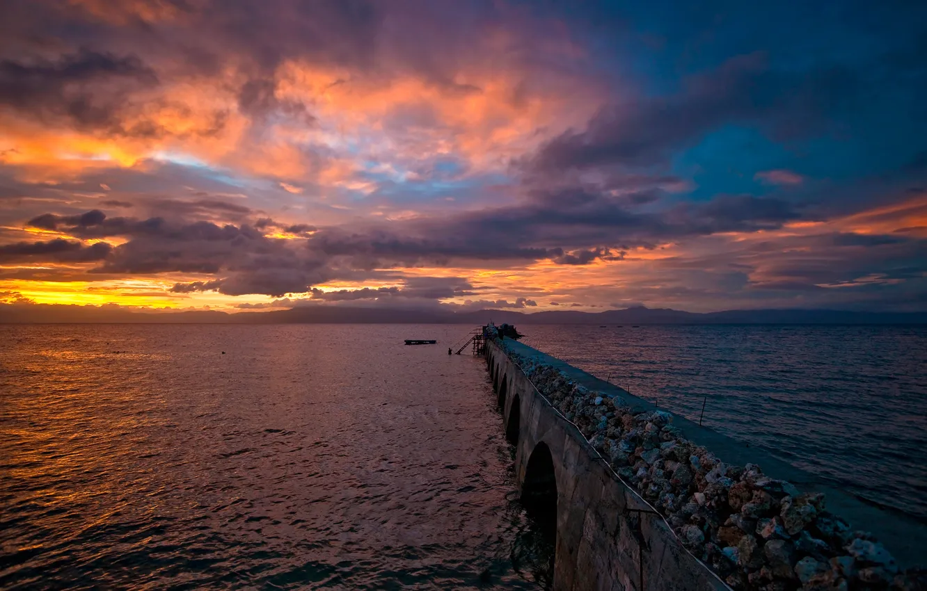 Photo wallpaper sea, sunset, the evening, Philippines