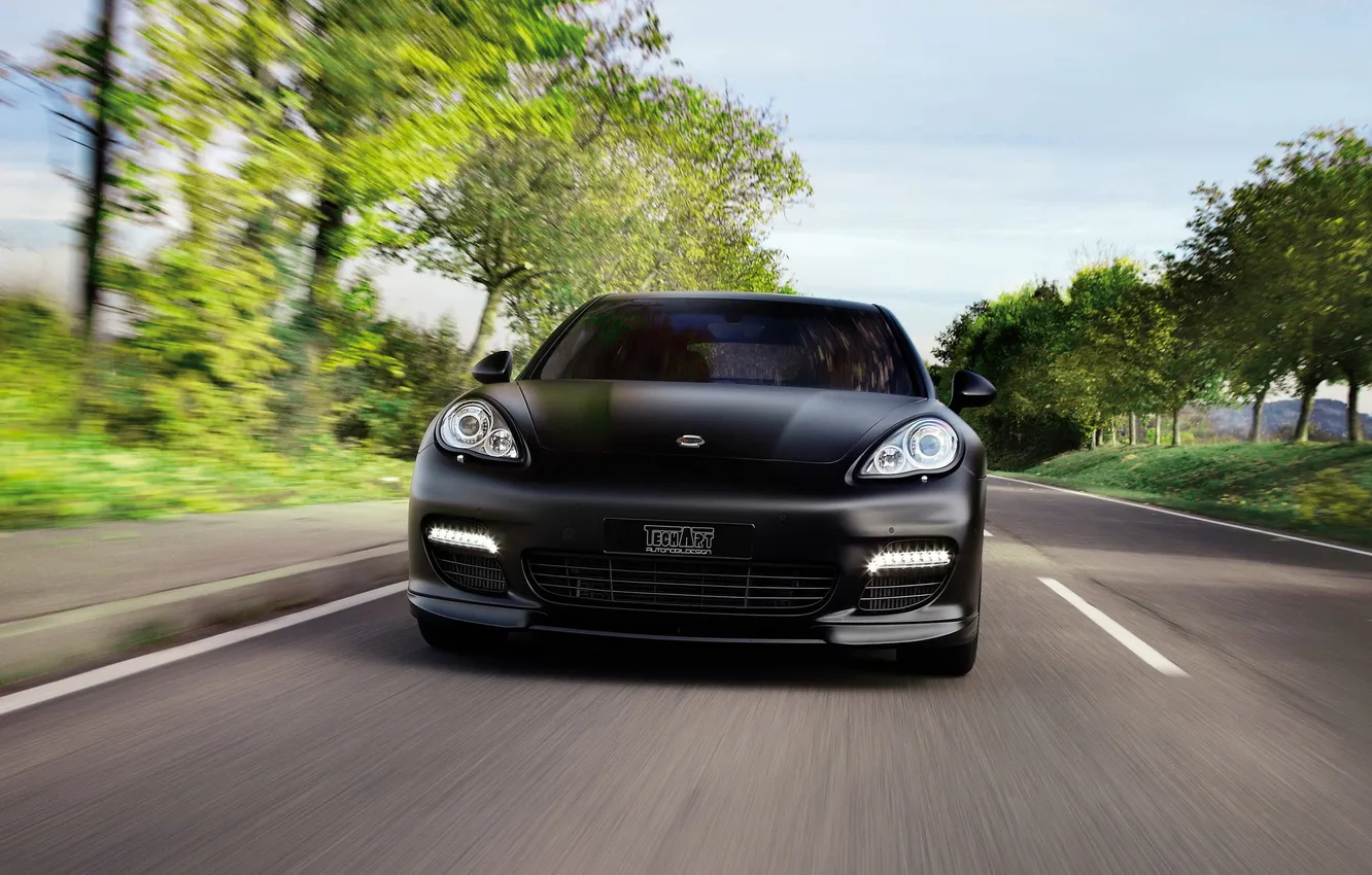 Photo wallpaper black, tuning, Porsche, in motion, techart, porsche panamera