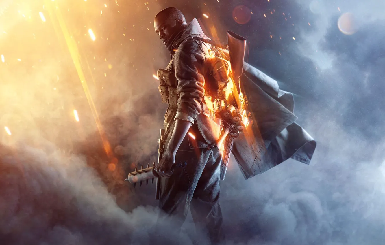 Photo wallpaper the sky, look, lights, weapons, smoke, soldiers, knife, the airship