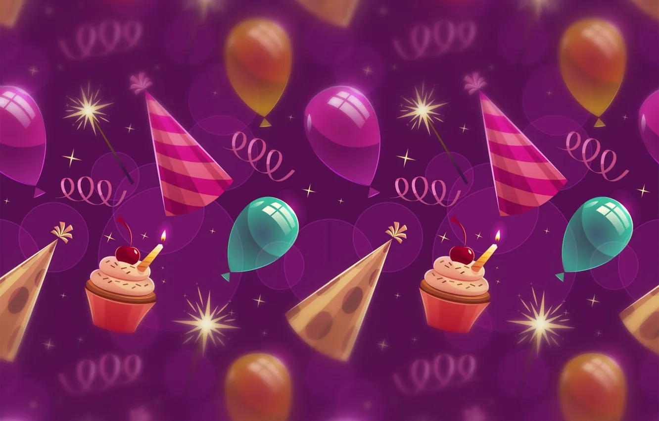 Photo wallpaper background, texture, background, cupcakes, balloons, Birthday, cupcakes