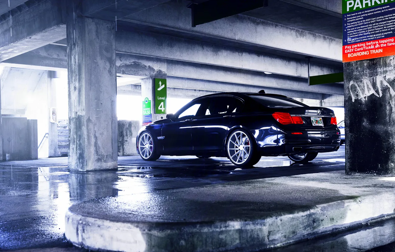Photo wallpaper BMW, wheels, Black, vossen, rearside, 750LI