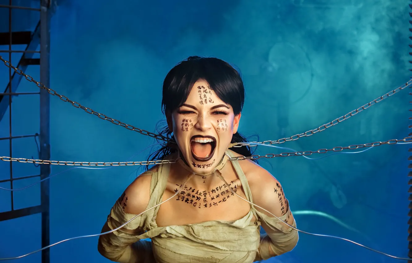 Photo wallpaper girl, background, chain