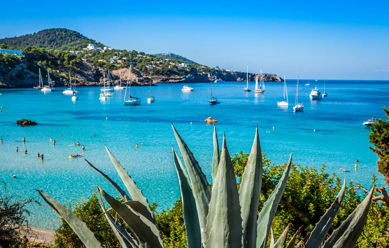 Photo wallpaper sea, beach, coast, yacht, Spain, Ibiza