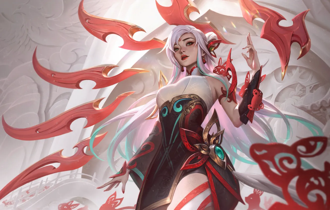 Photo wallpaper art, gesture, beautiful girl, video game, League of Legends, Ireliya, Riot Games, the character in …