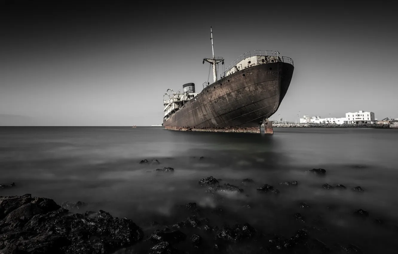 Photo wallpaper sea, landscape, ship