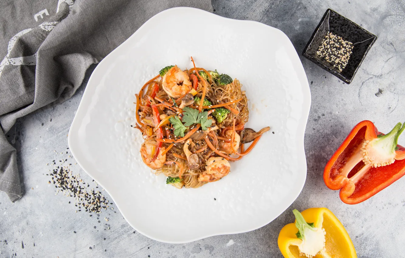 Photo wallpaper pepper, seafood, noodles
