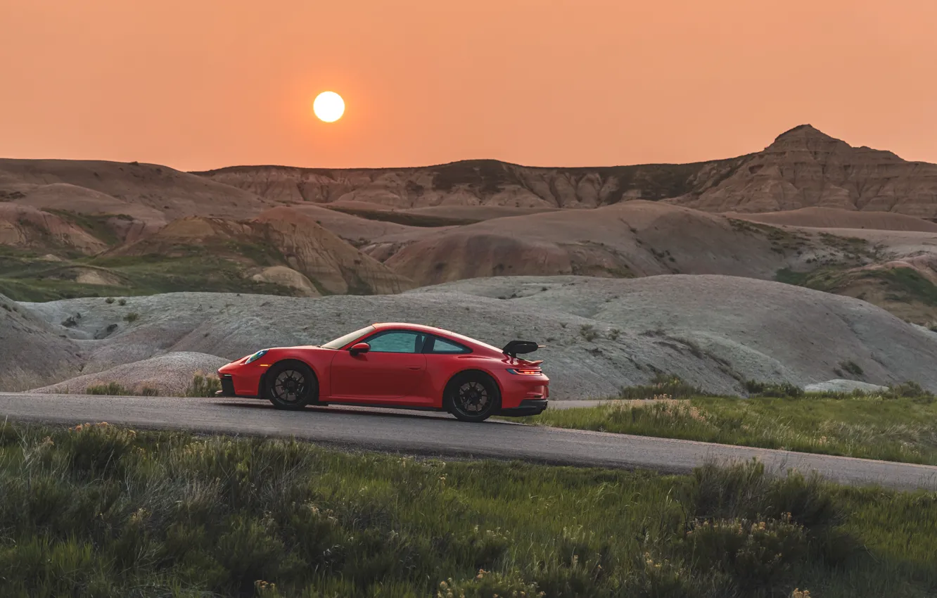 Photo wallpaper car, 911, Porsche, sun, Porsche 911 GT3