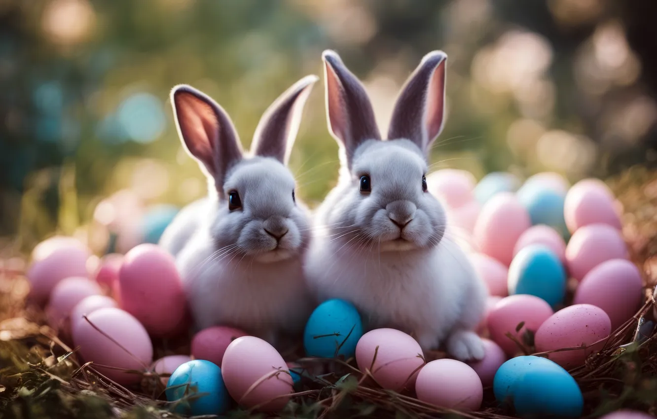 Photo wallpaper holiday, hare, eggs, spring, rabbit, Easter, Bunny, Easter