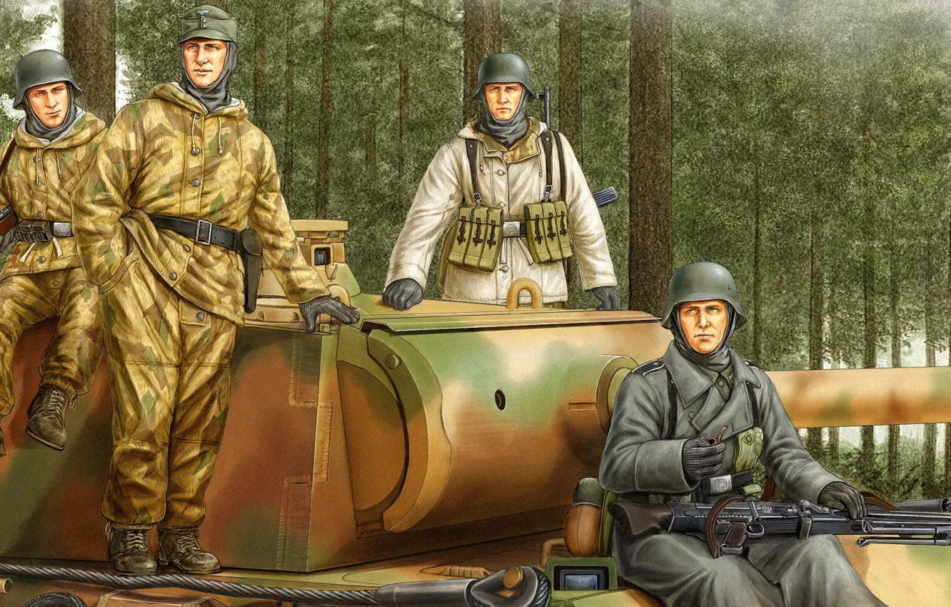 Photo wallpaper Soldiers, Tank, Pz.V Panther, Wehrmacht, Panzergrenadier