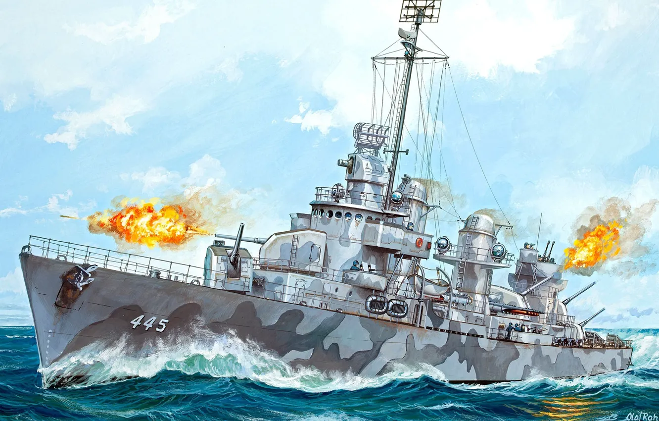 Photo wallpaper ship, art, Navy, the battle, American, military, destroyer, USS