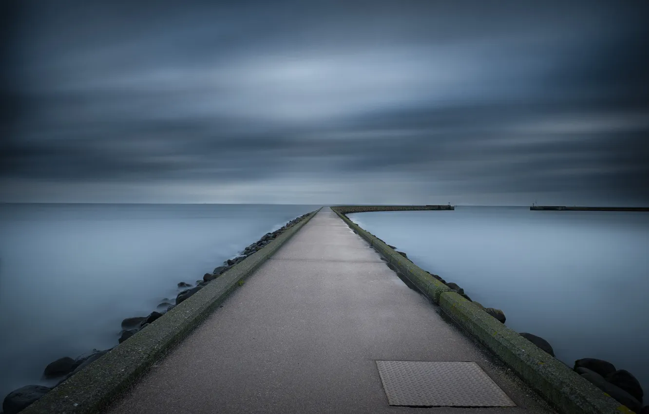 Photo wallpaper sea, the sky, landscape, port, pierce