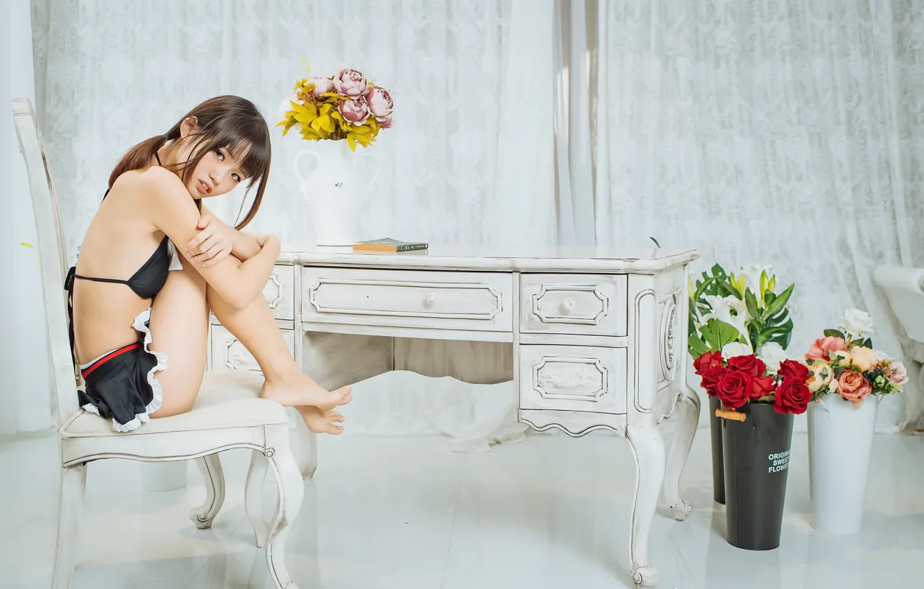 Photo wallpaper look, girl, room