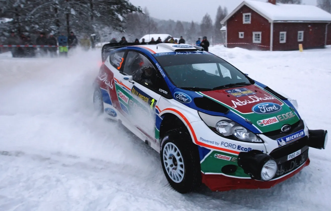 Photo wallpaper Ford, Winter, Auto, Snow, Sport, Machine, Race, The hood