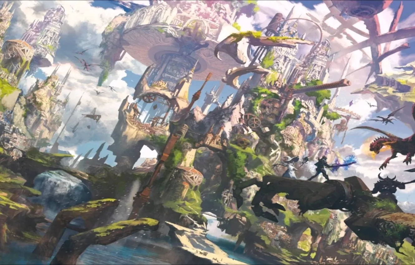 Photo wallpaper world, dark, sword, fantasy, magic, armor, sky, weapon