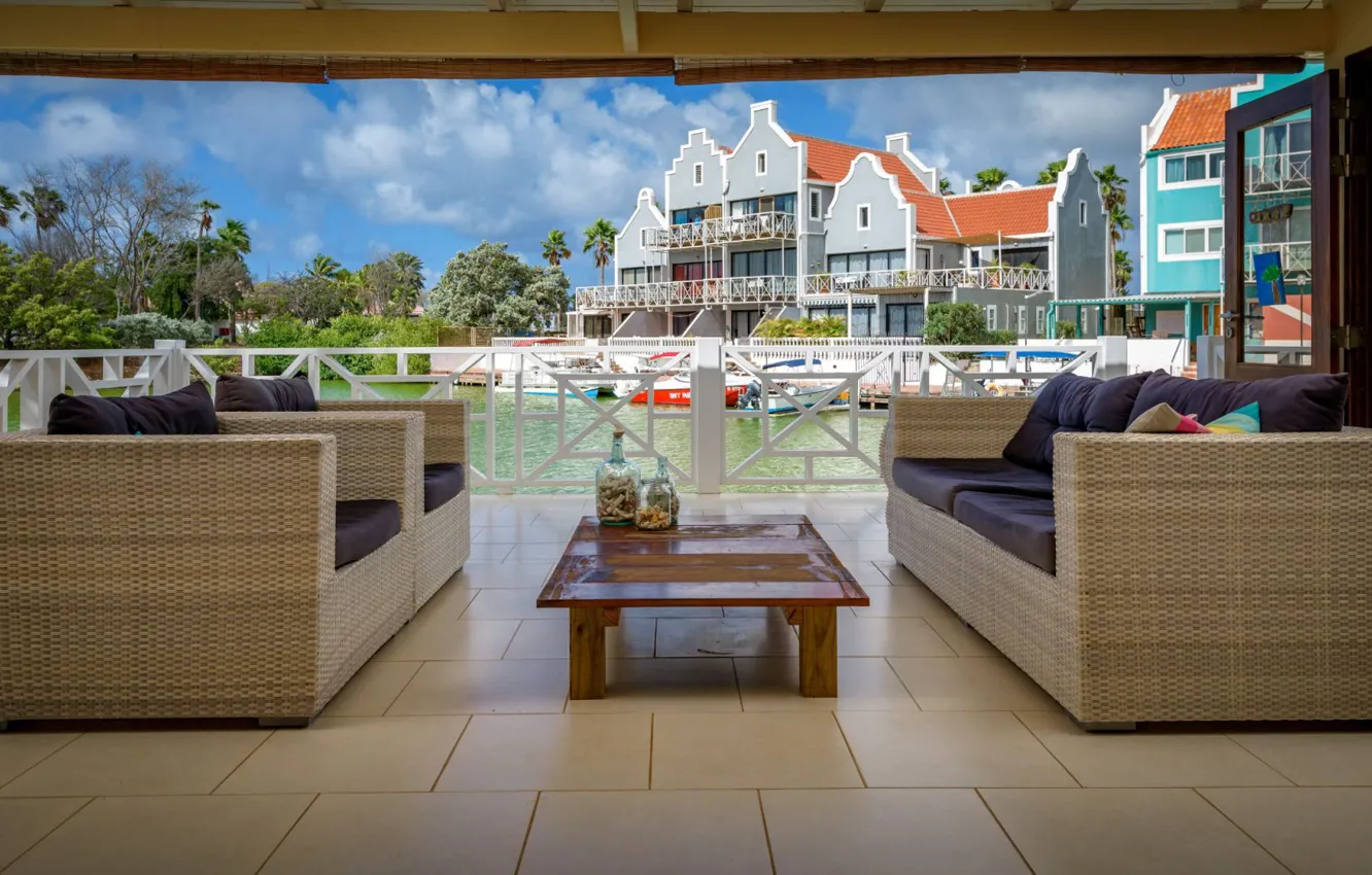 Photo wallpaper furniture, Villa, interior, terrace, Home Bonaire