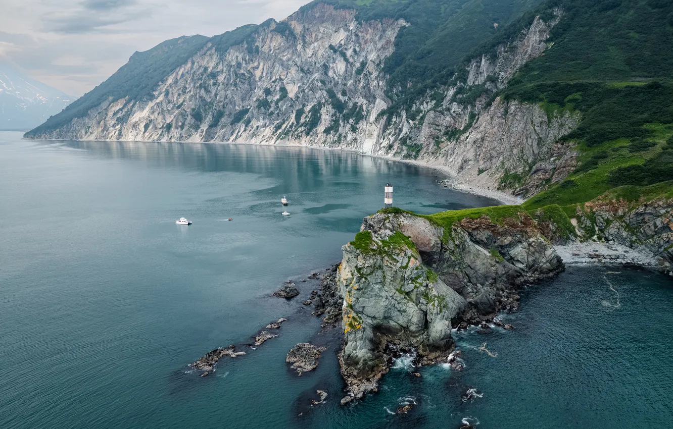 Photo wallpaper rocks, lighthouse, cliff