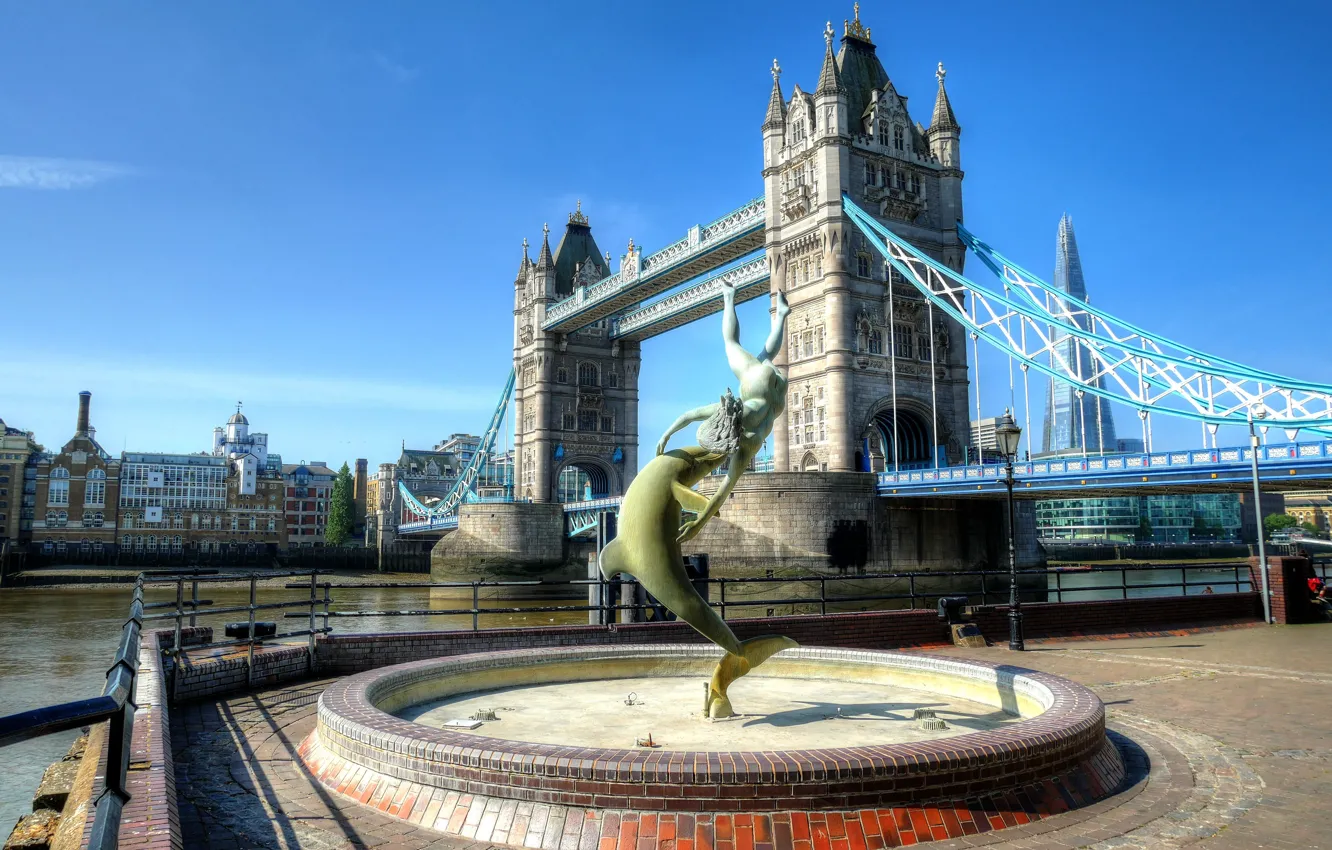 Photo wallpaper bridge, England, London, Thames, promenade