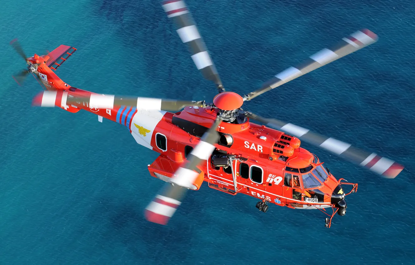 Photo wallpaper Sea, Helicopter, Airbus Helicopters, H225, Airbus Helicopters H225M