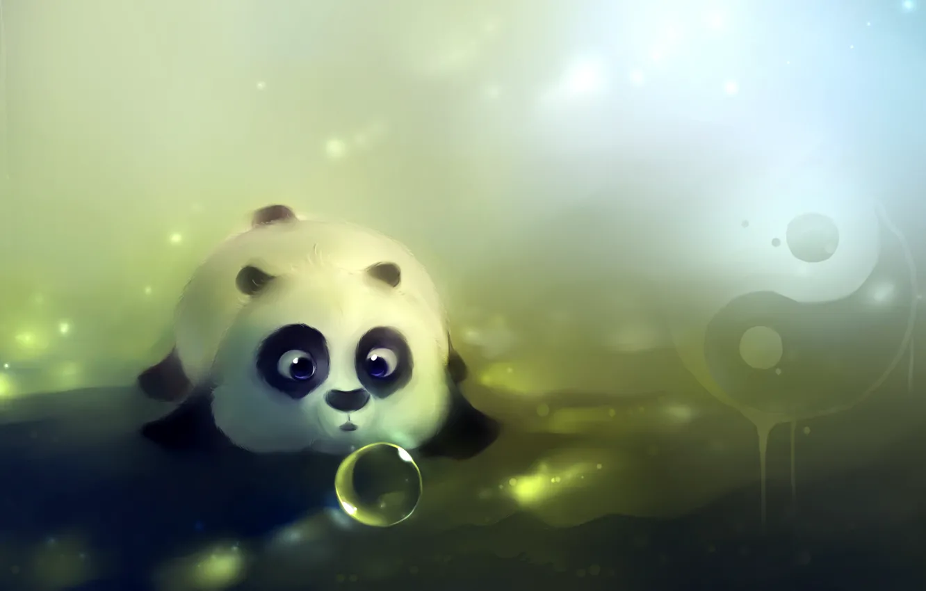 Photo wallpaper balls, bubbles, figure, bear, bear, Panda, artist, lies