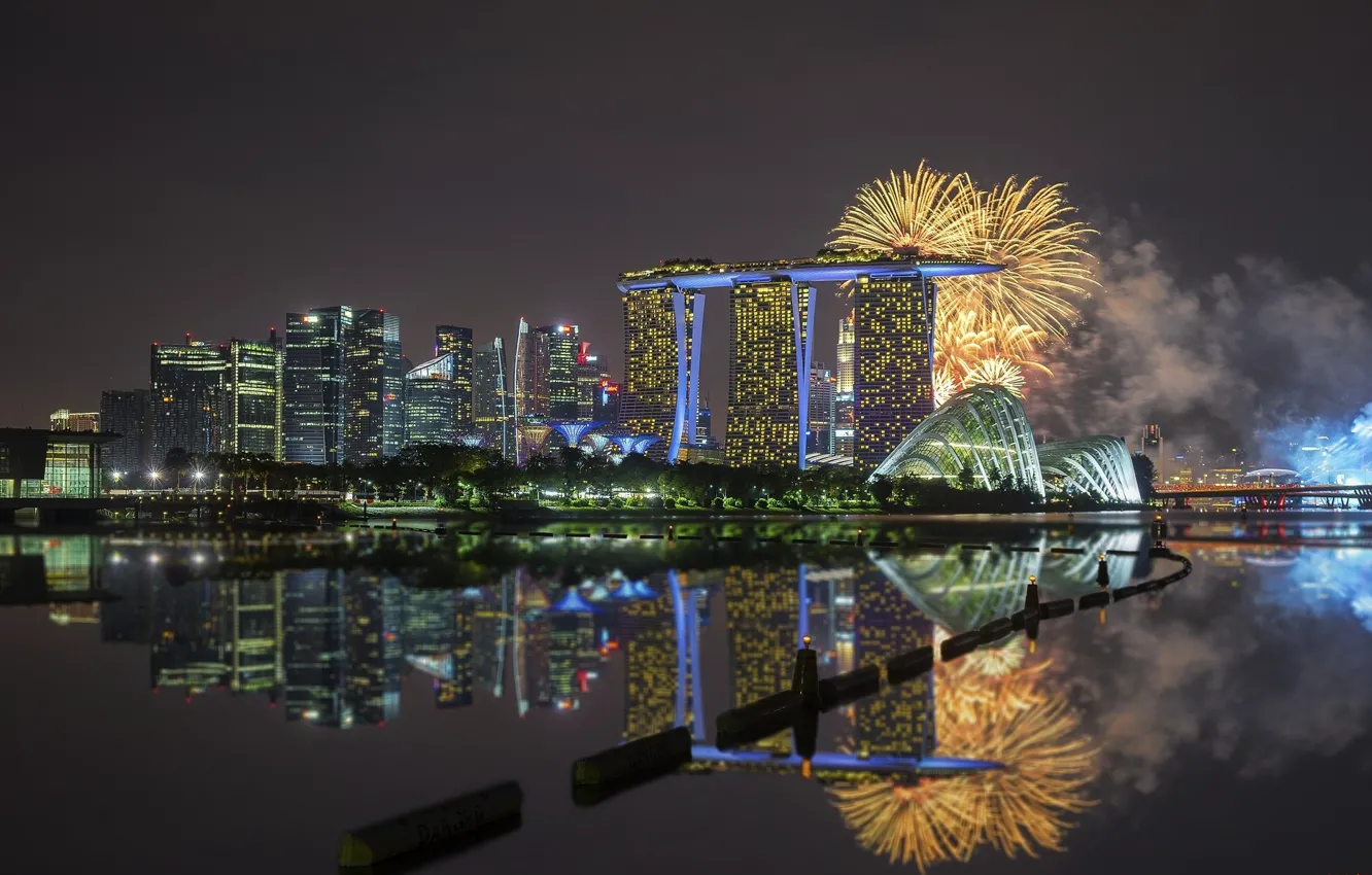 Photo wallpaper the city, reflection, salute, panorama, Singapore