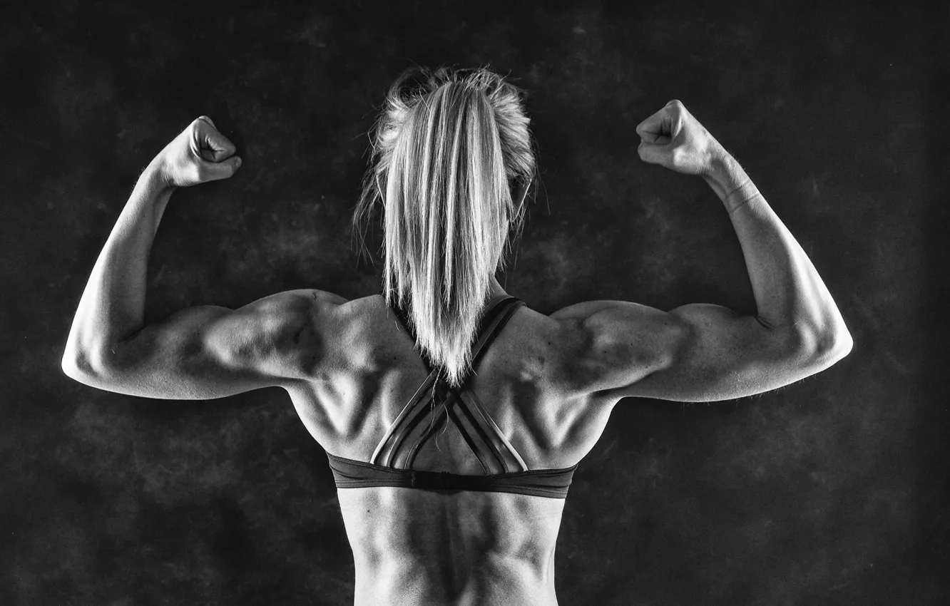 Photo wallpaper woman, muscle, back, bodybuilder