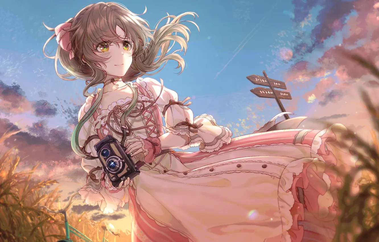 Photo wallpaper girl, the wind, morning, the camera, the idolm @ ster: girls-Cinderella, IdolM@ster, Aiko Takamori