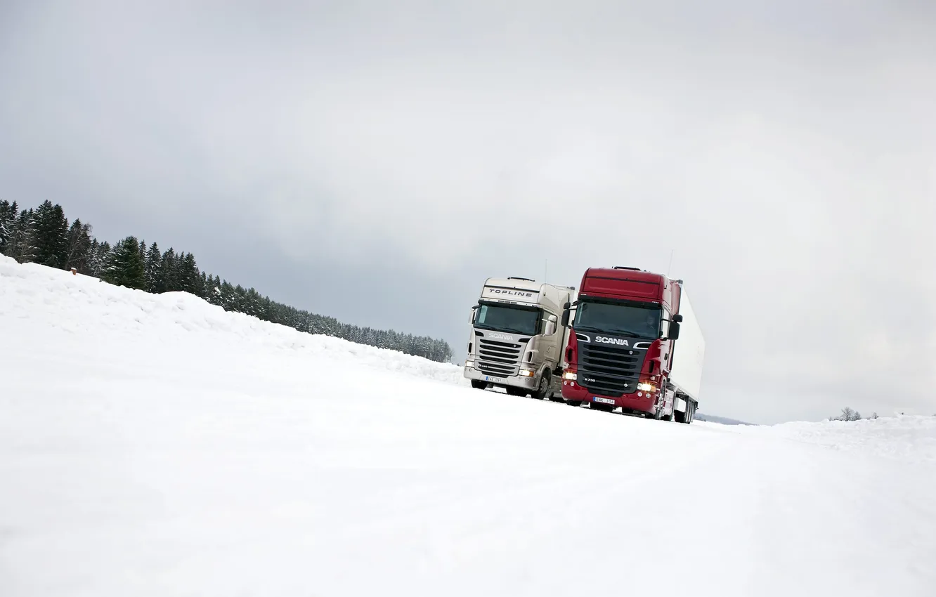 Photo wallpaper Winter, Snow, Truck, Truck, Scania, Tractor, Scania, R730
