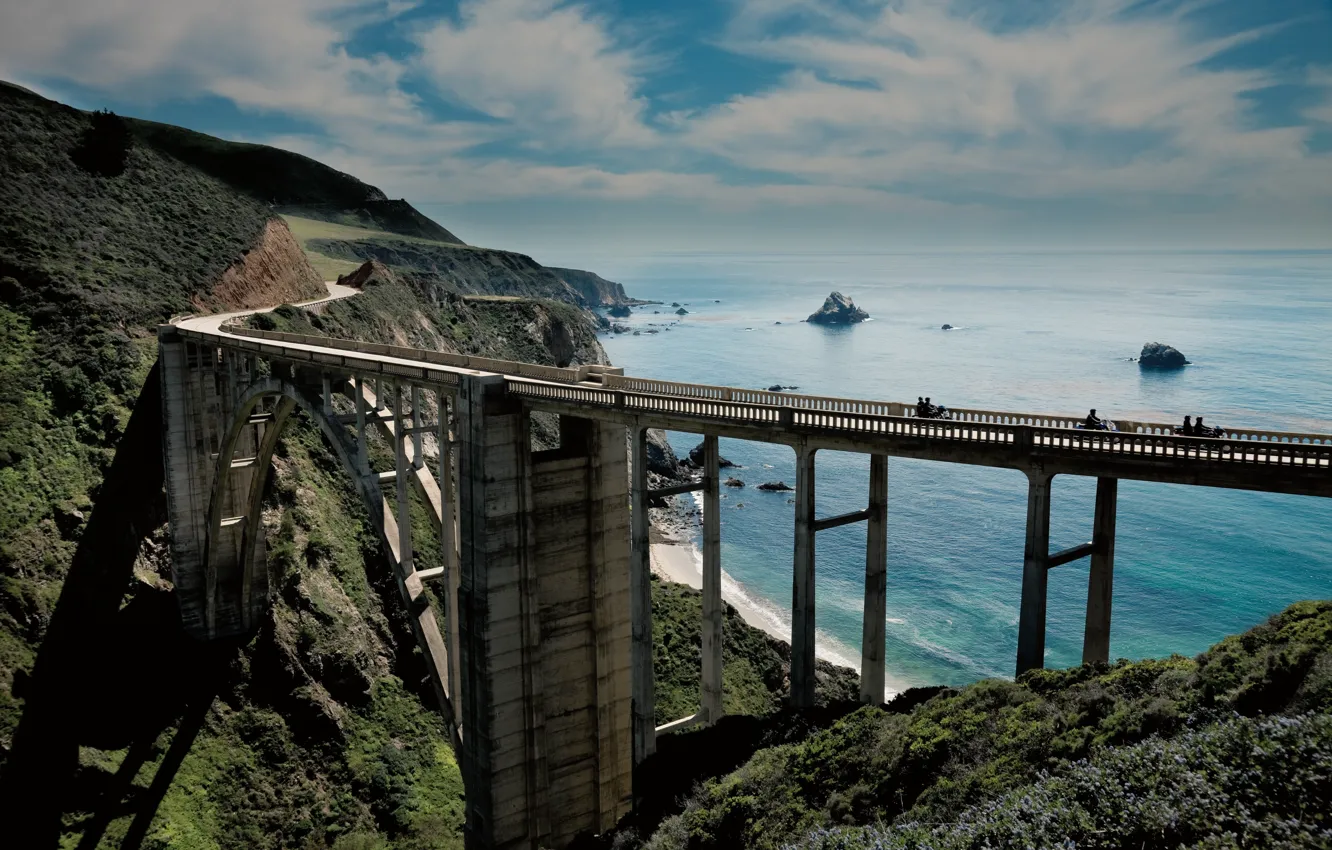 Photo wallpaper sea, water, bridge, the ocean, height, bridge, California, big sur