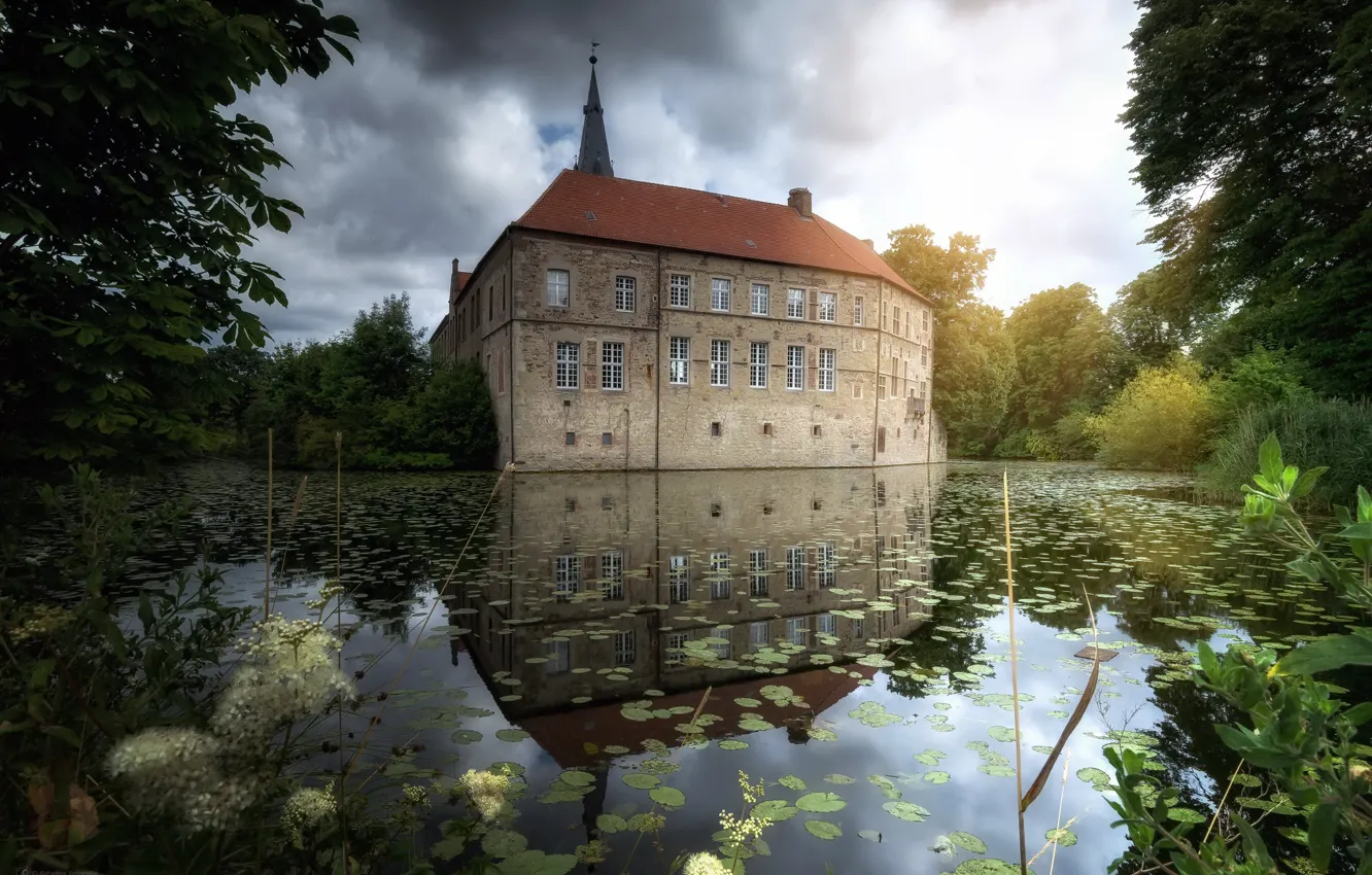 Photo wallpaper castle, Burg, reflections, North Rhine-Westphalia